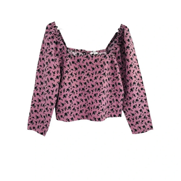 Madewell Women's Shirt S Seersucker Square Neck Floral Blouse Long Sleeve Crop - Picture 3 of 11